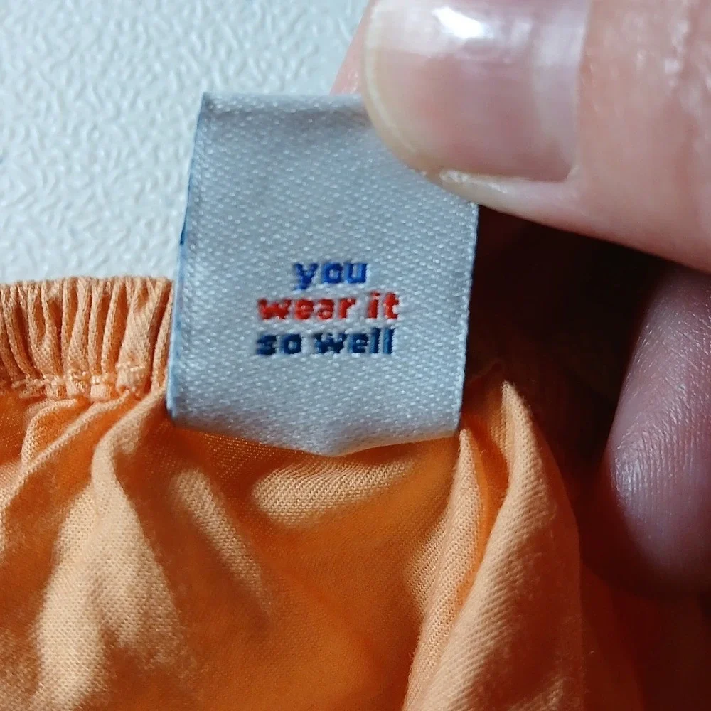 Old Navy Med Tall Orange Cotton Puff Sleeve Smocked Peplum Blouse V-Neck Top
